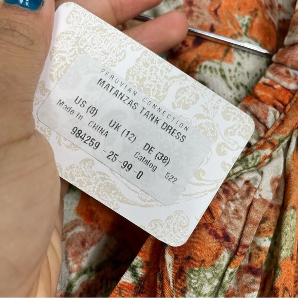 Peruvian Connection Matanzas Tank Dress Floral sz 8 Medium 984259 - Picture 11 of 14